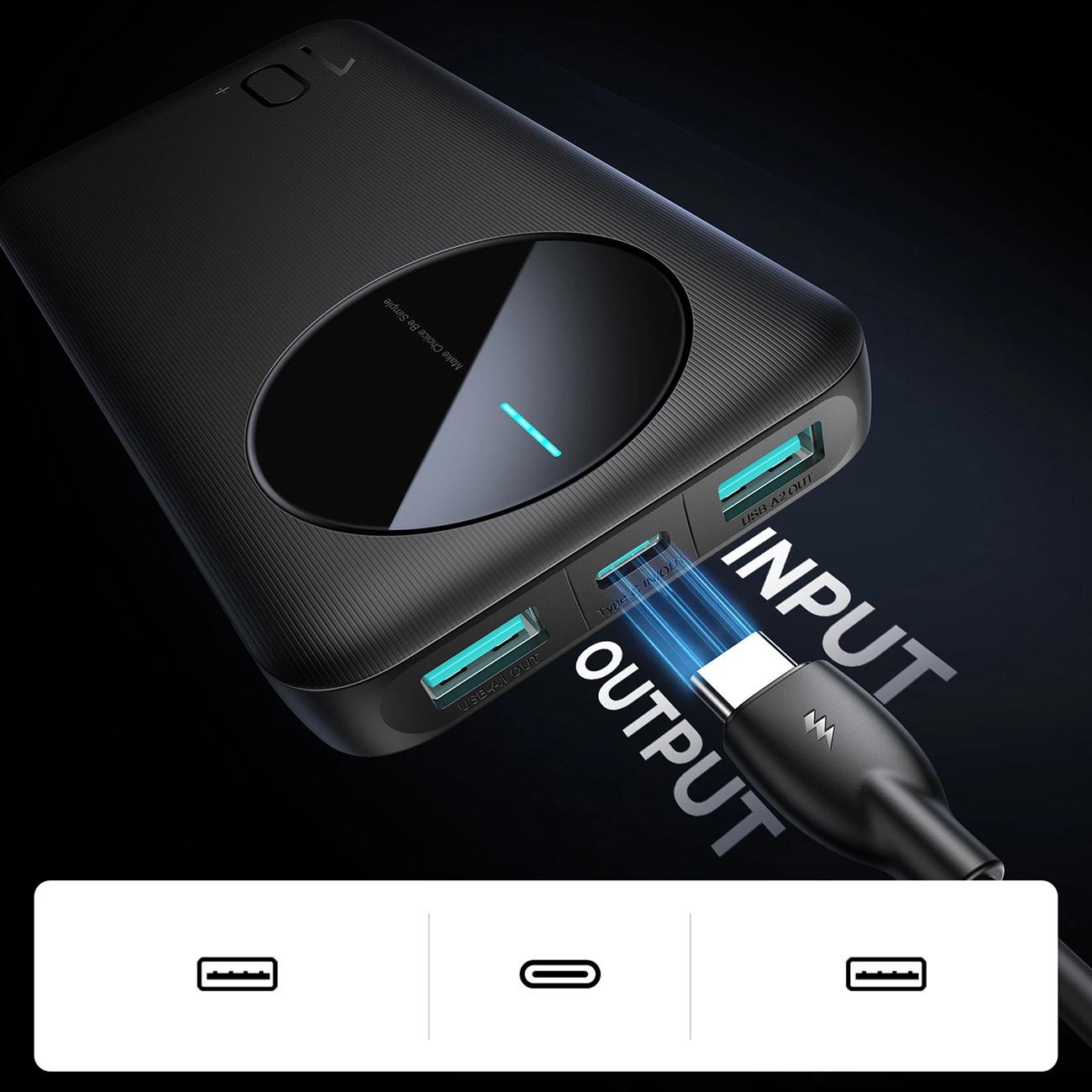 Powerbank Joyroom – 10 000 mAh, 2,4A, 2x USB - A, 1x USB - C - czarny