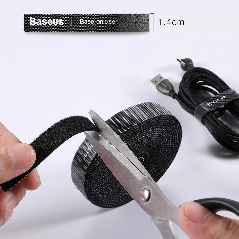 Baseus Rainbow Circle – organizer kabli na rzep - 3m - Czarny