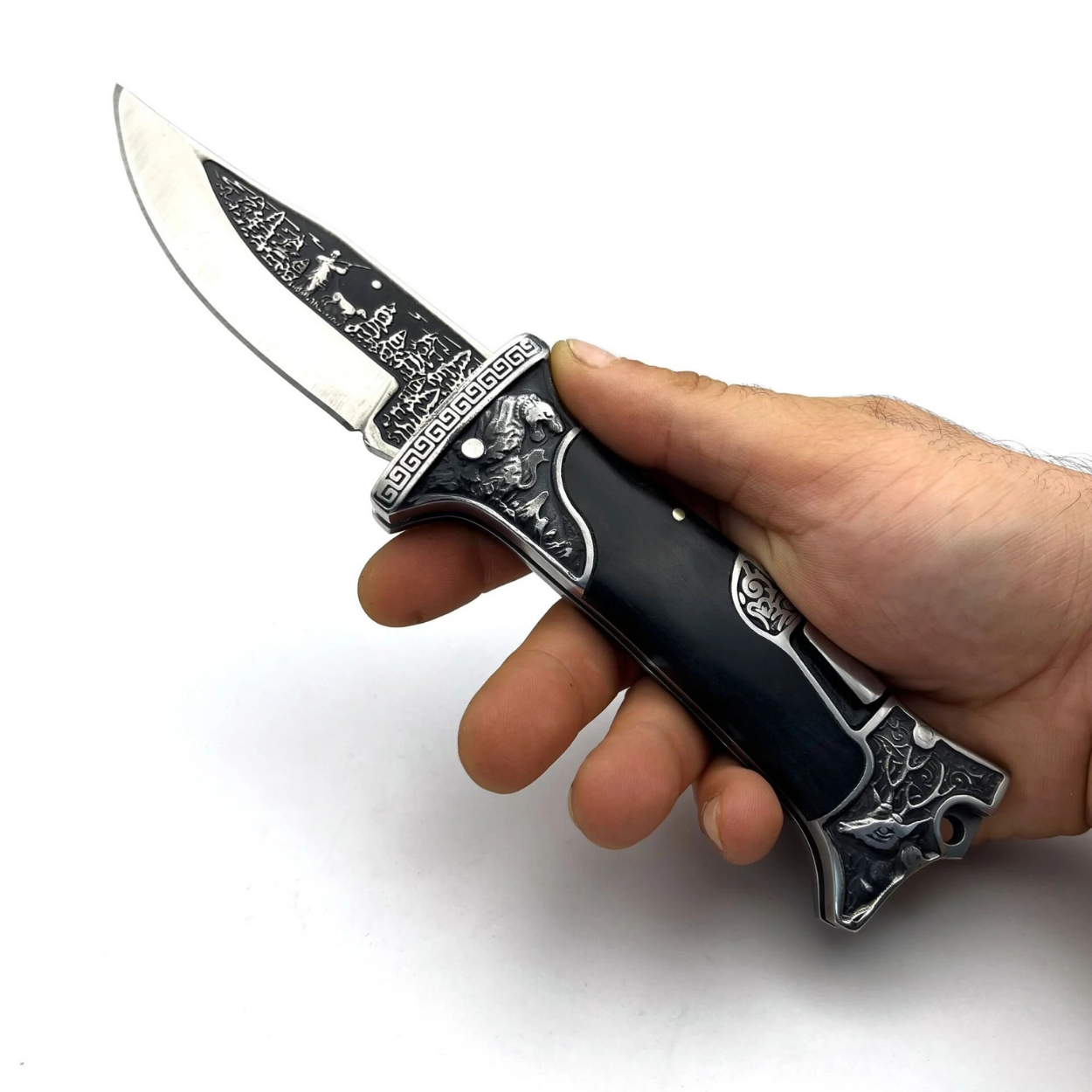 Outdoorowy Nóż Składany KB3188 - Czarny / 2. Jakość