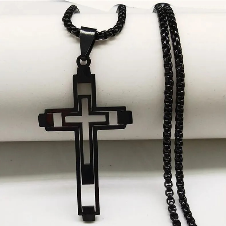 Naszyjnik EM-34152 Cross - Czarny