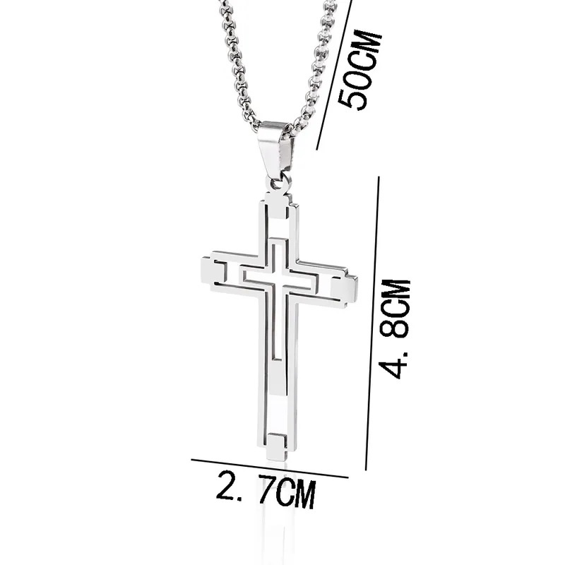 Naszyjnik EM-34152 Cross - Czarny