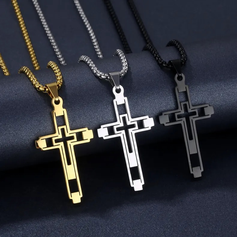Naszyjnik EM-34152 Cross - Czarny