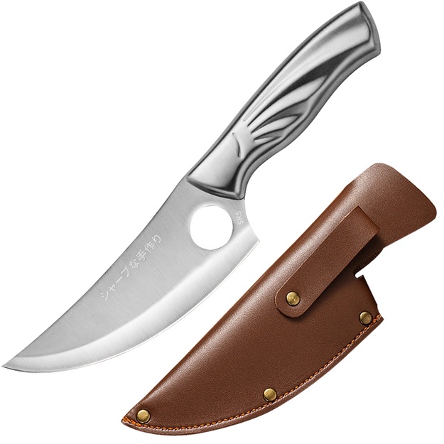 Kuchenny nóż do siekania FU-18450 - Srebrny/Wzór/Z etui