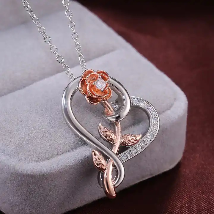 Naszyjnik Heart Rose - Srebrny / Różowe złoto