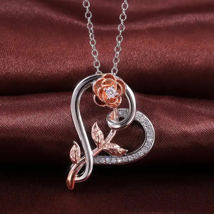 Naszyjnik Heart Rose - Srebrny / Różowe złoto