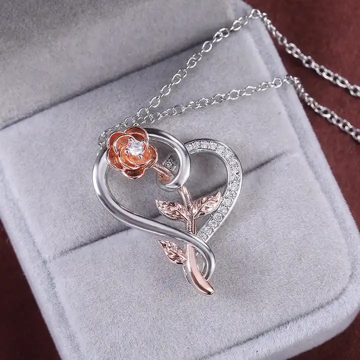 Naszyjnik Heart Rose - Srebrny / Różowe złoto